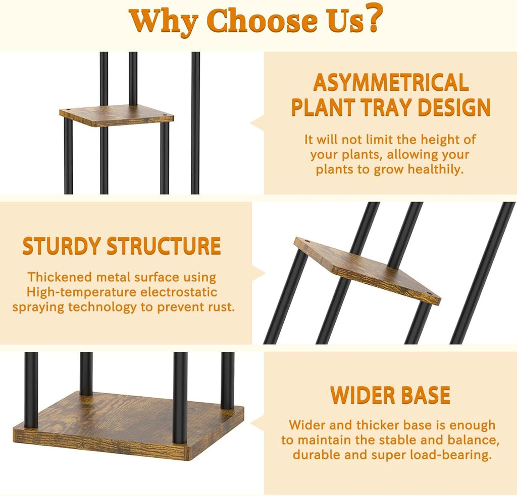 3 Tier Plant Stand Indoor, Metal Wood Tiered Corner Plant Stands Pot Holder, Wood Flower Shelf Orchid Display Rack for Living Room Bedroom Outdoor Balcony Garden Patio, Black