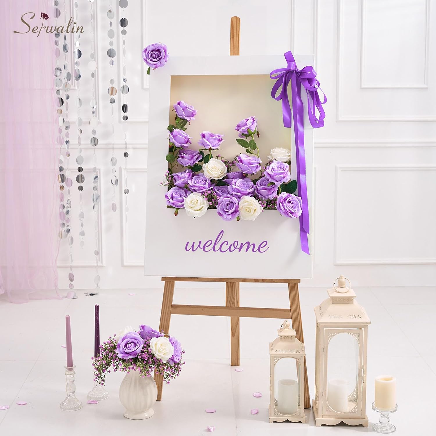 Serwalin 20pcs Artificial Roses, 4'' Big Flower Head, Light Purple Roses Velvet Real Touch, Silk Fake Roses Long Stem Realistic Bouquet for Wedding Table Centerpiece and Home Decor