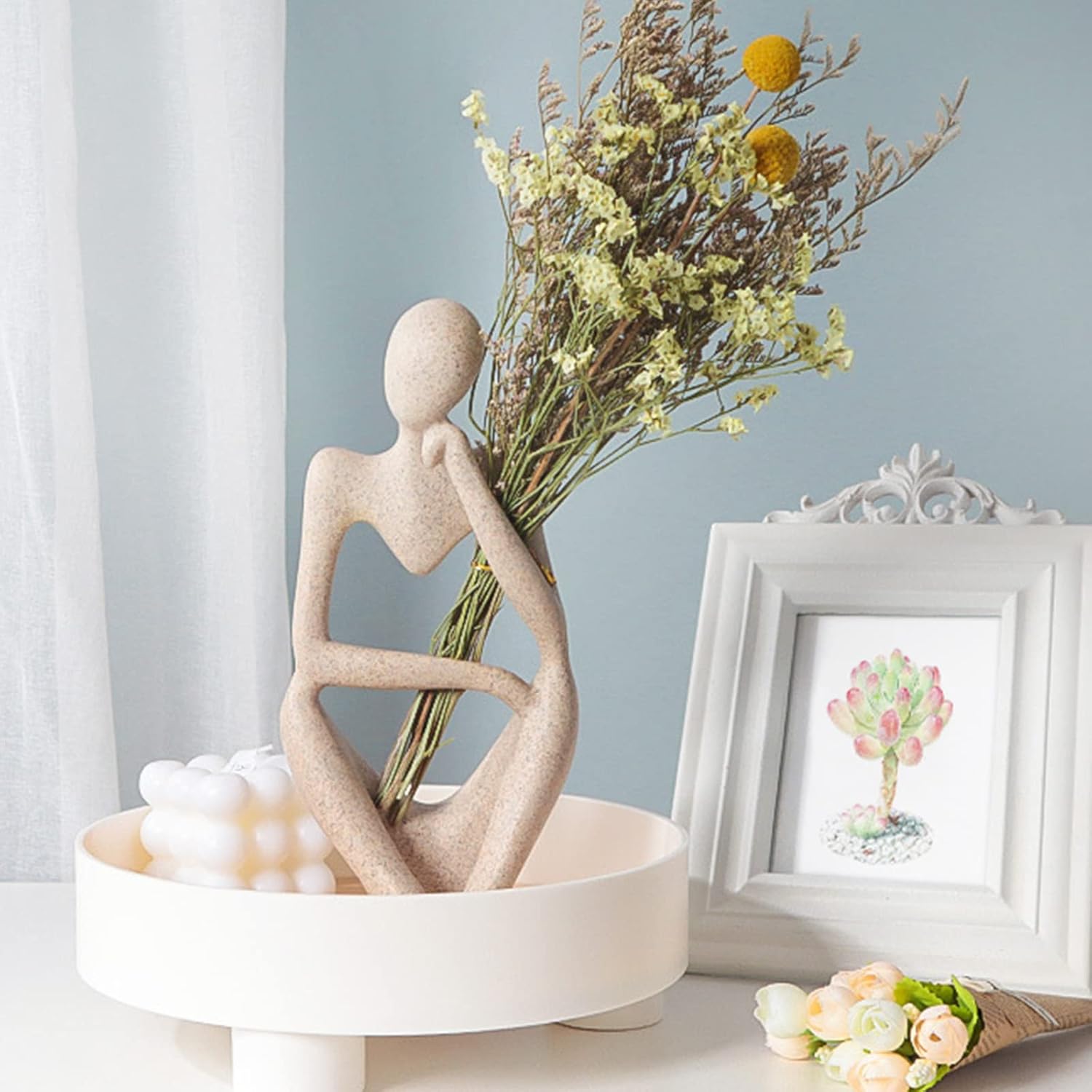 Dnoifne The Thinker Sculpture, Aquarium Ornaments, Abstract Sculpture Statue, Gift Art Decorative, Home Decor Figurine (Left, Large)