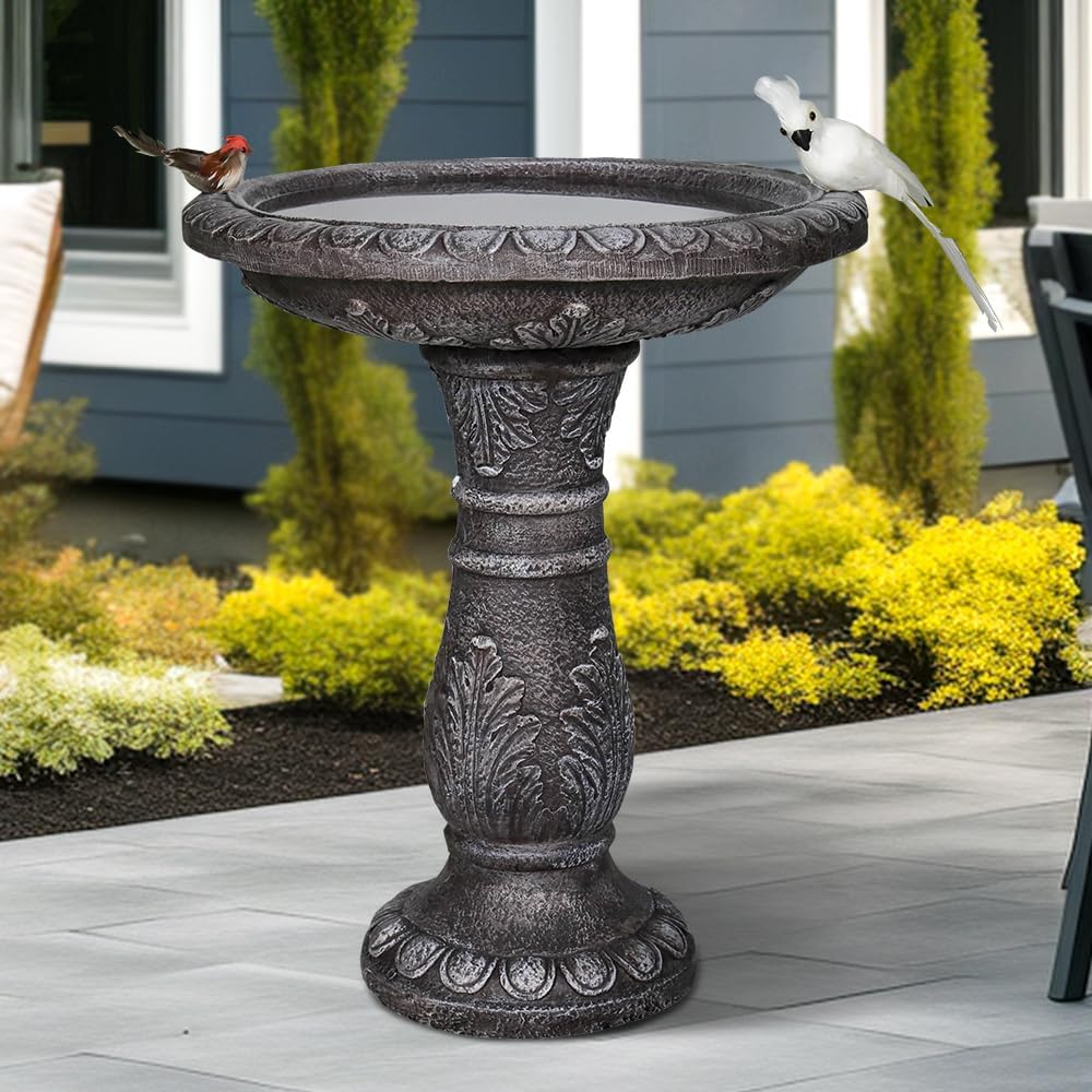 Concrete Bird Bath for Outdoors - 24.4" H * 20" Φ Bird Bath for Outside, Classical Birdbath Patio Decor
