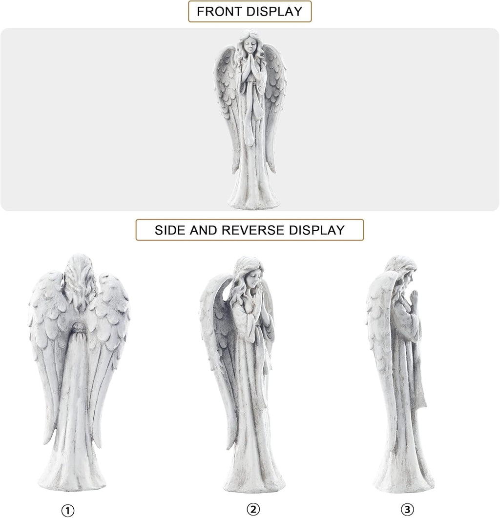 TOETOL Outdoor Garden Statues Praying Angel Statue 31.1" Grave Decorations Magnesium Oxide Stone Grey Yard Patio Deck Home Entryway Hallway Sculpture