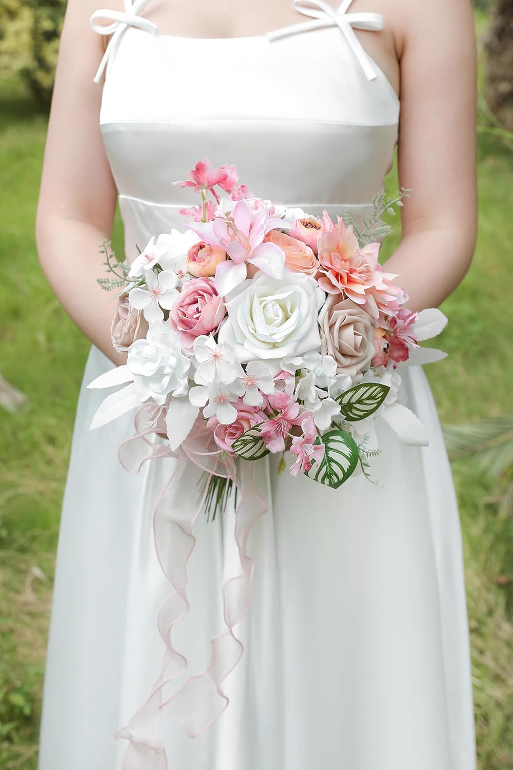 White Pink Artificial Flowers Silk Fake Roses Peonies Greenery Combo Box Set for DIY Wedding Bouquets Bridal Shower Centerpieces Floral Arrangements Party Tables Home Decoration