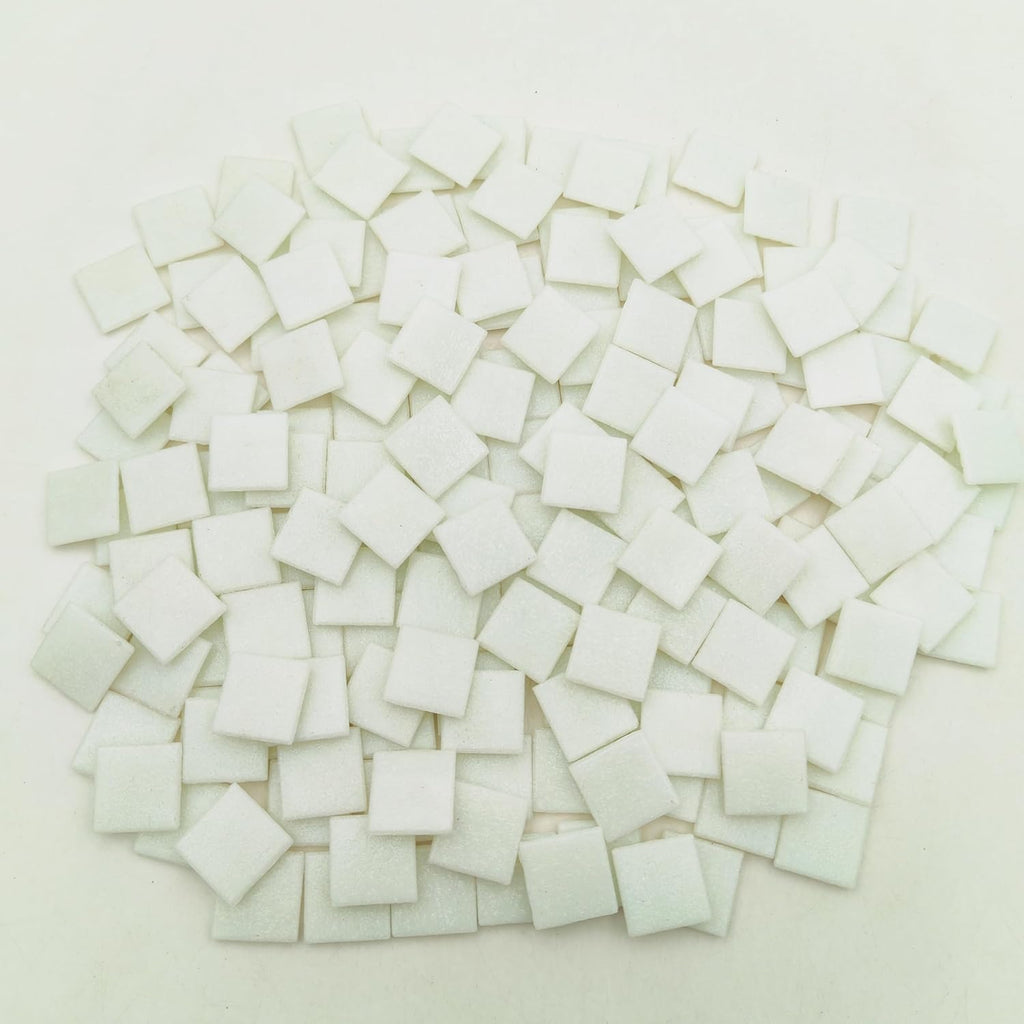 3/4 inch Quartz Glass Mosaic Tiles for Crafts, 1.1 LB, Square Mosaic Pieces for DIY Picture, Home Mosaic Decoration (White)