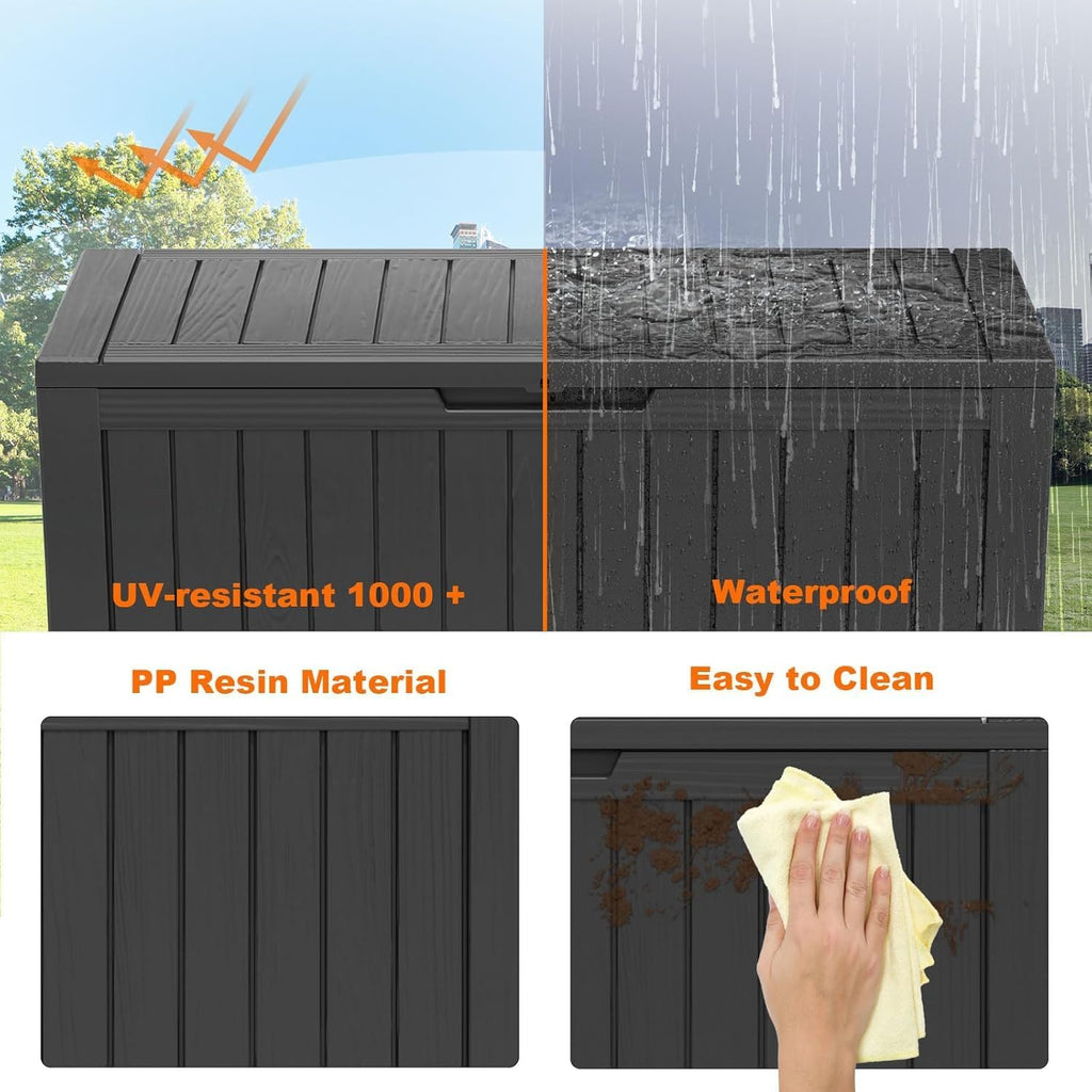 80 Gallon Resin Deck Box, Lockable Outdoor Storage Box for Patio Cushions Storage Furniture,Garden Tools, Pool Supplies, Weatherproof and UV Resistant- Black (80 Gallon)