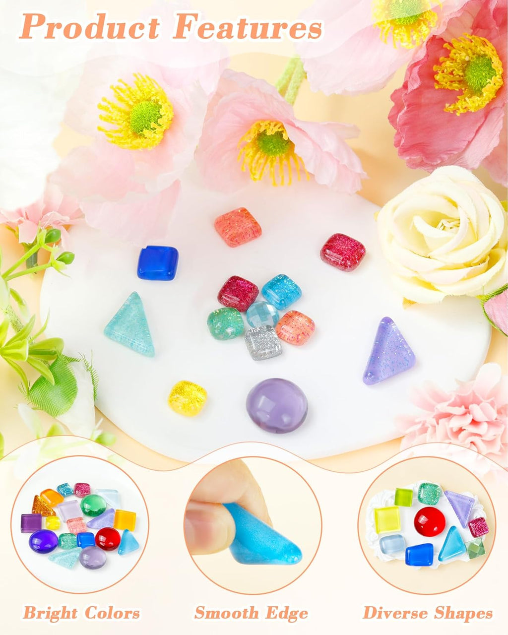 FIVEIZERO 420g Mosaic Tiles for Crafts - 280Pcs Glass Mosaic Kits, Mixed Shapes Mosaic Glass Pieces for Art, Irregular Tiny Mosaic Tile for DIY Projects, Home Decoration(Yellow)