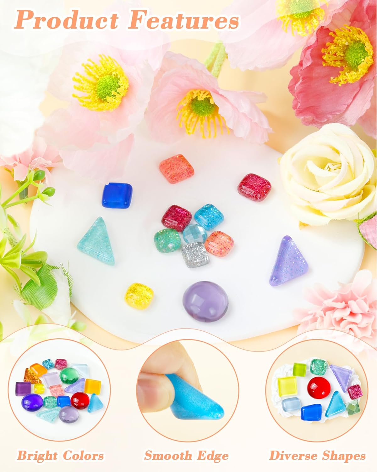 FIVEIZERO 420g Mosaic Tiles for Crafts - 280Pcs Glass Mosaic Kits, Mixed Shapes Mosaic Glass Pieces for Art, Irregular Tiny Mosaic Tile for DIY Projects, Home Decoration(White)