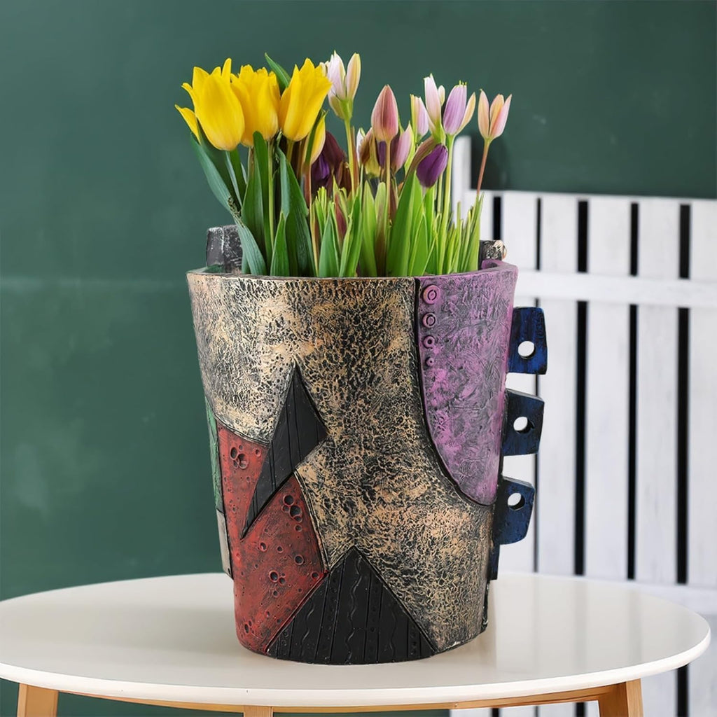 TOZLU Picasso Brutalist Beauty Face Flower Pot - Head Planter with Colorful Face Art - Resin & Flower (Stare Flower Pot)