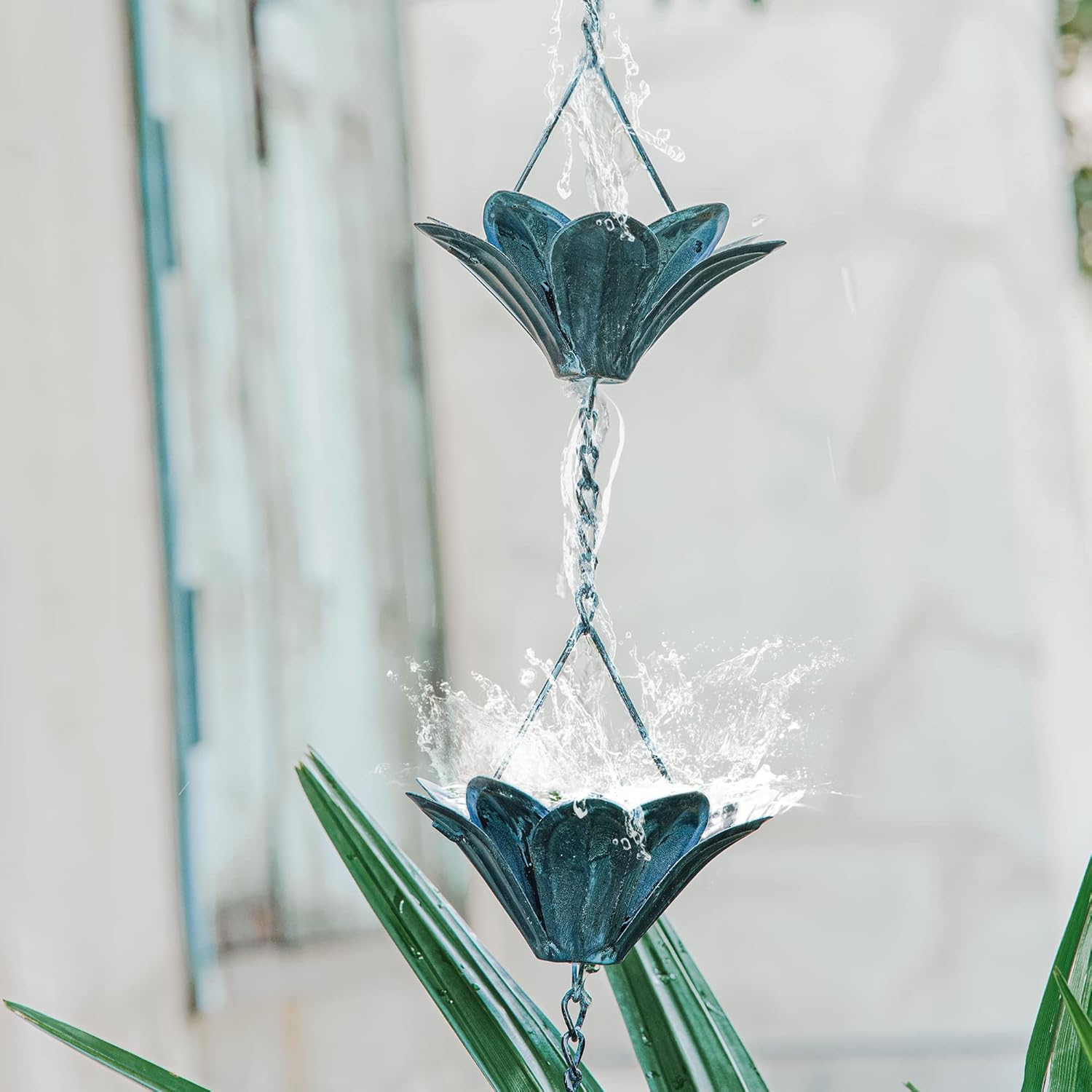 8.5 FT (102 Inch) Decorative Rain Chain for Gutters - Handcrafted Iron Flower Cup Design, Outdoor Water Drainage Solution for House Eaves, Garden, Patio & Home Decor