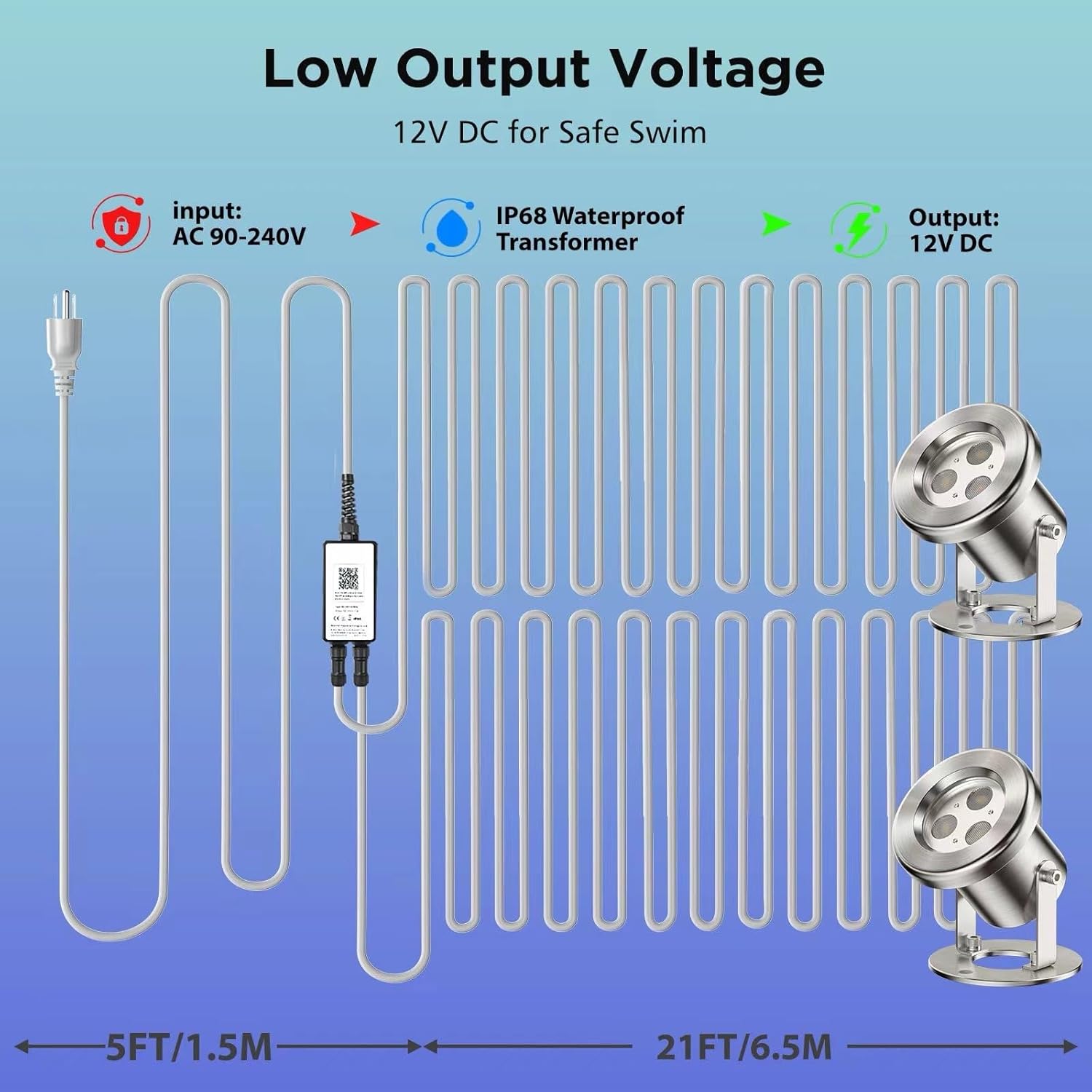 LED Pond Lights, 12W RGB SS316 Stainless Steel Dimmable Underwater Pond Light, 2x6W IP68 Waterproof Submersible Fountain Lights APP Control, 12V Outdoor Waterproof Light Transformer Timer, 26ft Cord