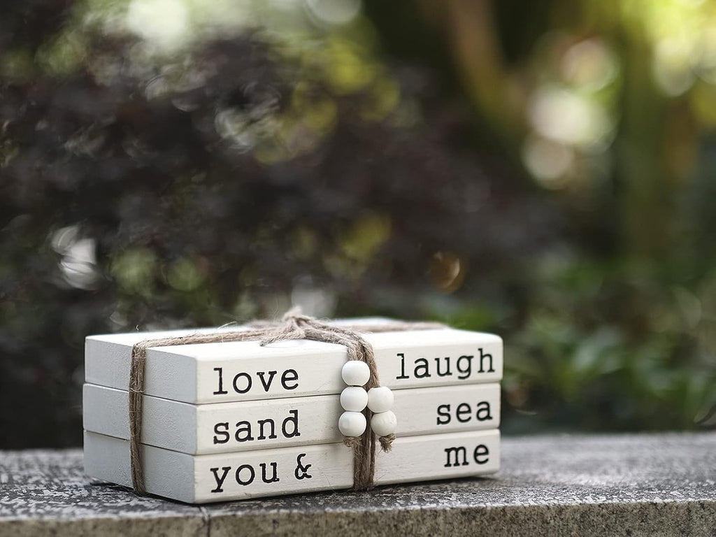 Love Laugh Sand & Sea You and Me Book Decor-Modern Farmhouse Decorative Book Stack for Coffee Table-Center Table Decorations for Living Room-Housewarming Gifts