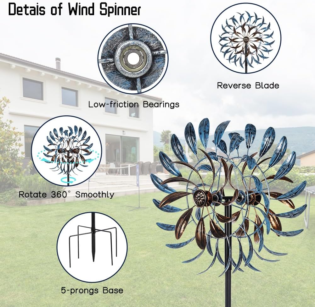 VEWOGARDEN Large Wind Spinners Outdoor, Metal Wind Sculptures & Spinners 360 Degrees Kinetic Wind Spinners for Yard and Garden 64 * 15.7 Inches