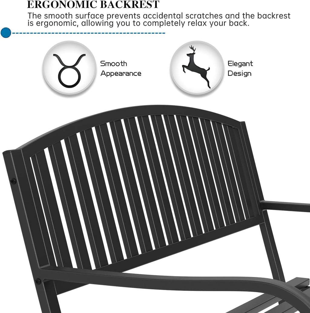 On Shine 50'' Outdoor Bench Weatherproof, Cast Iron All Metal Frame Garden Bench, Anti-Rust Patio Park Bench Clearance for Front Porch, Yard, Lawn, Deck