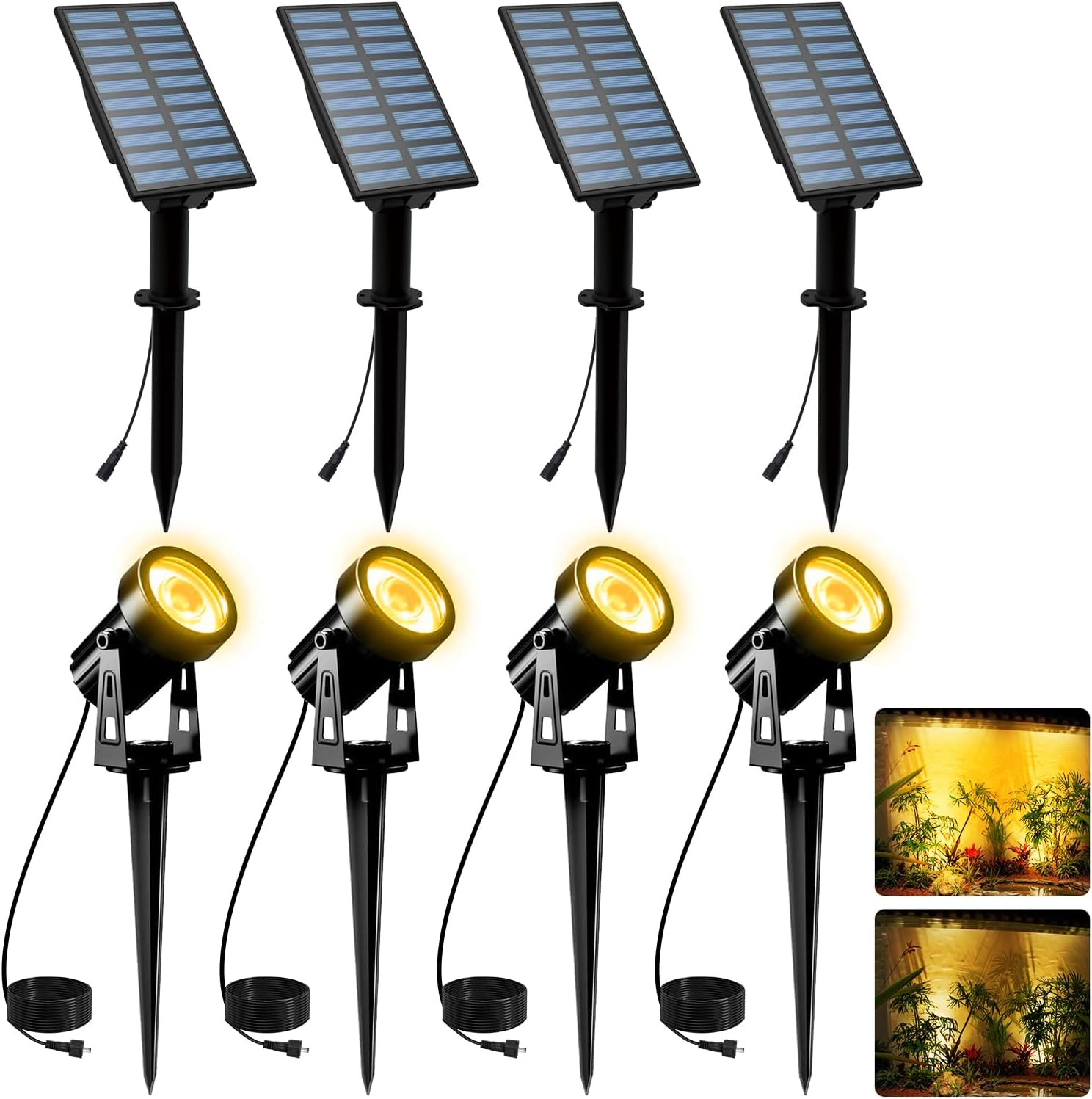 T-SUNUS Halloween Solar Landscape Spotlights 4 Pack Warm White 3000K, Spot Lights IP65 Waterproof Outdoor Separated Panel with 9.8ft Cable, Garden Christmas Light for Flag Driveway Walkway Patio Pond