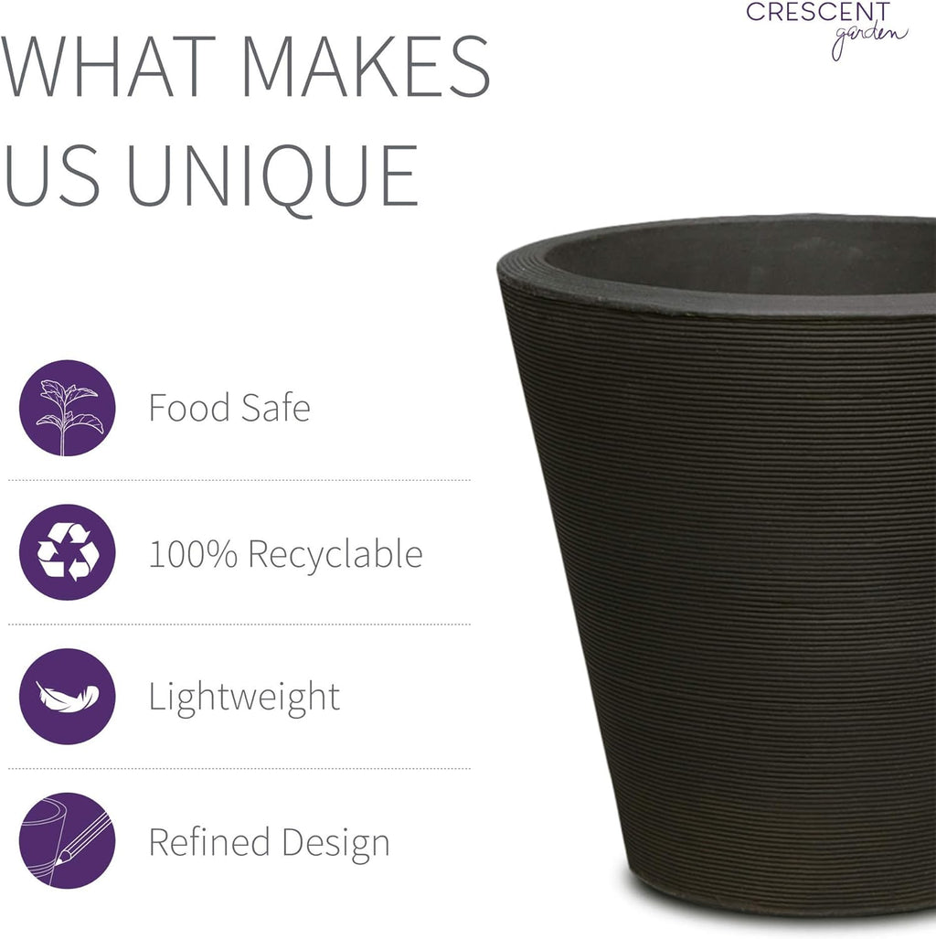 Crescent Garden Madison Planter– Weather-Resistant, Double Walled Indoor/Outdoor Plant Pot with Drain Hole – Extra Large Commercial Size Pot, 34-Inch (Caviar Black)