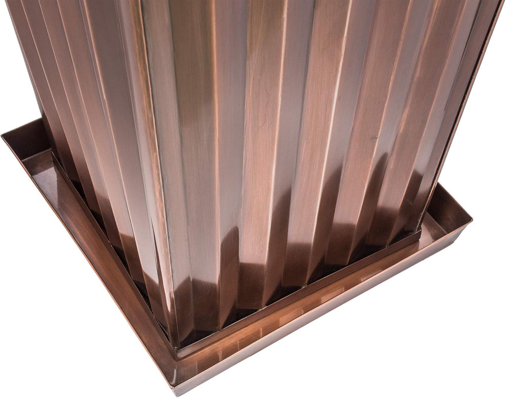 H Potter Copper Planter Tall Ribbed Outdoor Indoor Metal Planters for Patio Deck Garden 29 Inch Small Entrance Planter with Drainage Drip Tray