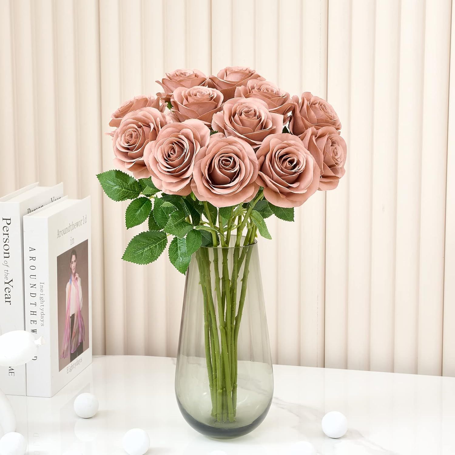 12Pcs Artificial Silk Flowers Fake Roses Flowers with Long Stems for Home Decor Wedding Baby Shower Party Centerpieces Decorations (Dusty Rose)