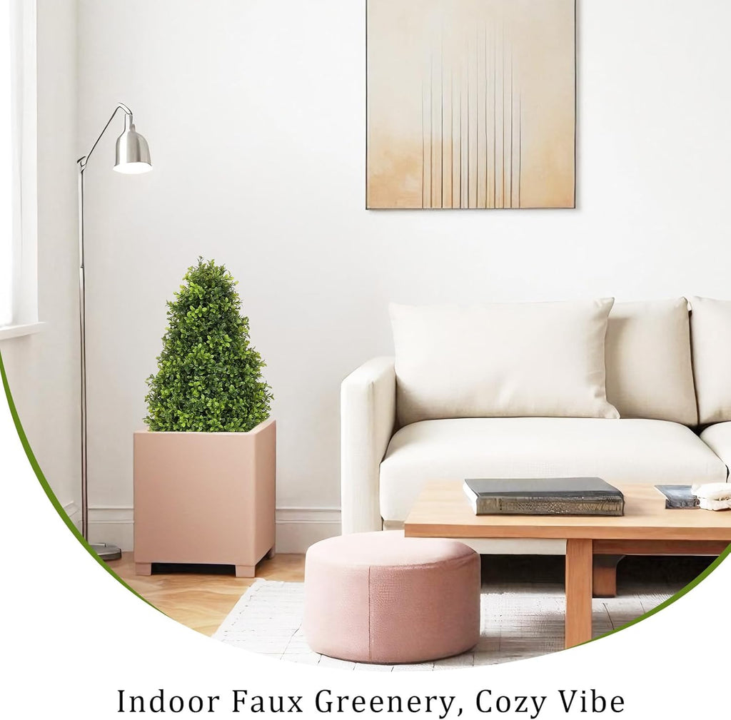 30" Artificial Boxwood Faux Plants Outdoor, UV Resistant Topiary Trees Realistic Cone-Shaped Fake Bushes and Shrubs Potted Fakeplants Set of 2 for Front Porch Patio Outside Planter Decor