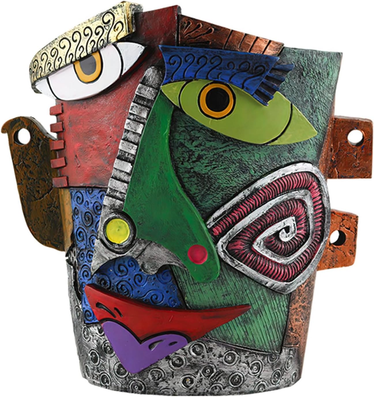 Picasso-Inspired Abstract Face Flower Pot | Unique Head Planter with Drainage Hole | Vibrant Colors & Quirky Art Decor (Frowning Expression)