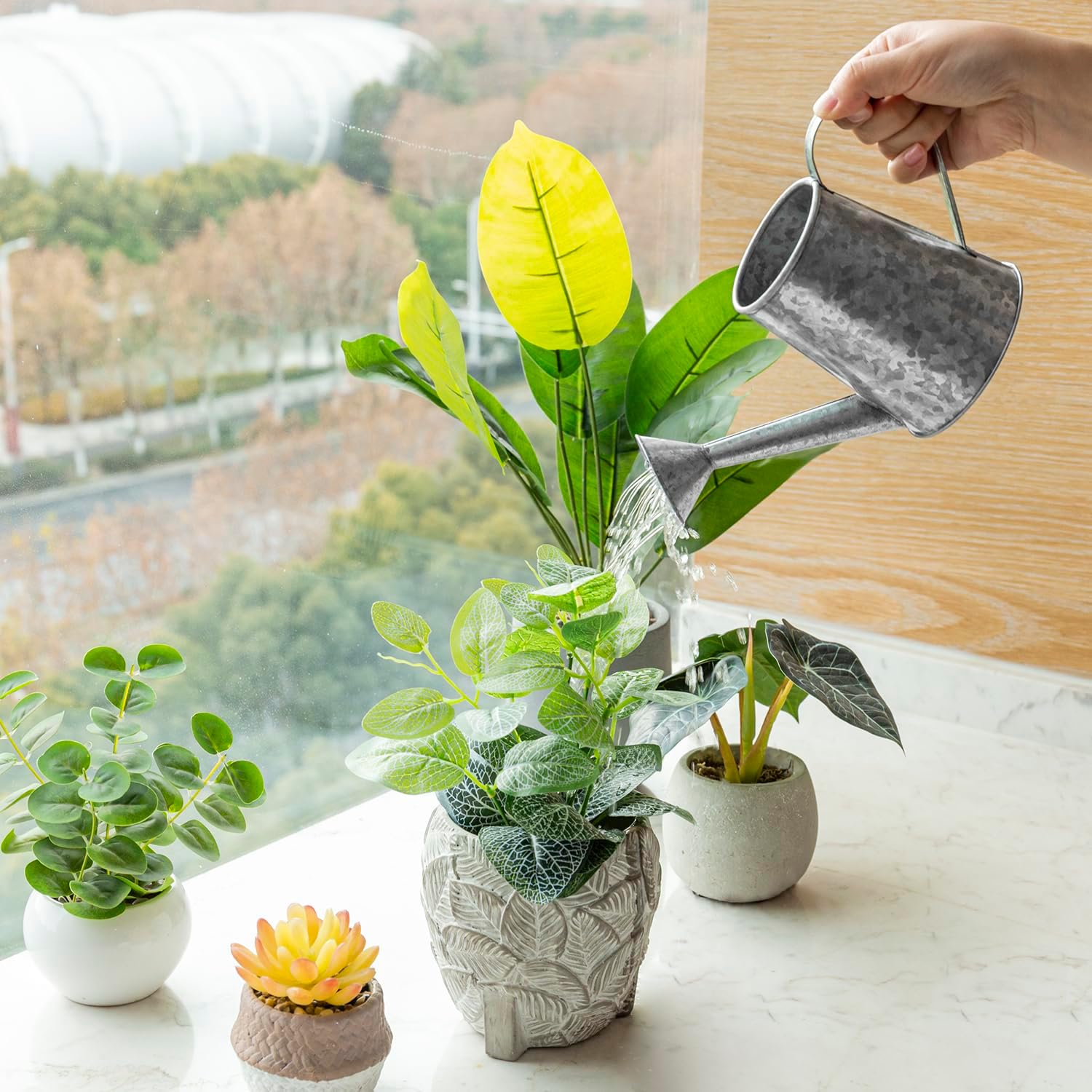 MyGift 5 Inch Mini Rustic Galvanized Metal Decorative Vase in Vintage Style Watering Can Design for Dried Flowers and Artificial Plants - Handcrafted in India