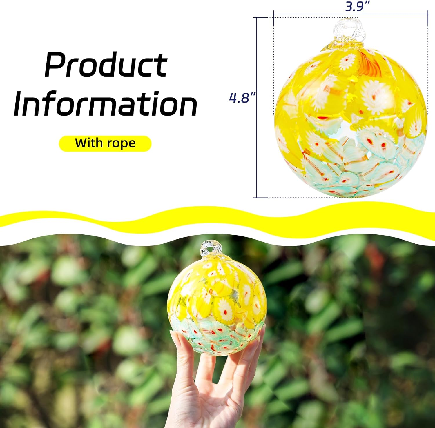 VOREEN 4" Hanging Glass Garden Gazing Ball Hand Blown Glass Witch Ball Christmas Ornament Friendship Balls for Outdoor Garden Patio Window Home Décor, Gift for Mom Wife Friend, Peacock Pattern