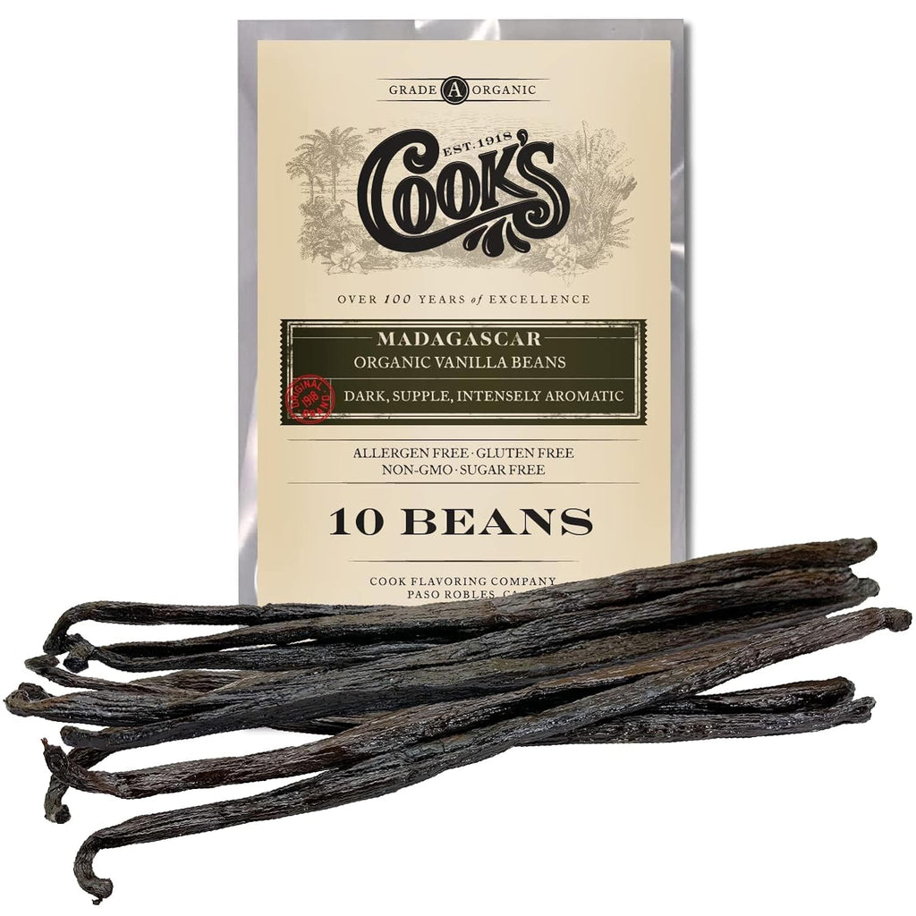 10 Organic Madagascar Whole Vanilla Beans, Grade A Pods, Premium Vanilla Beans for Making Extract & Baking - Cook’s