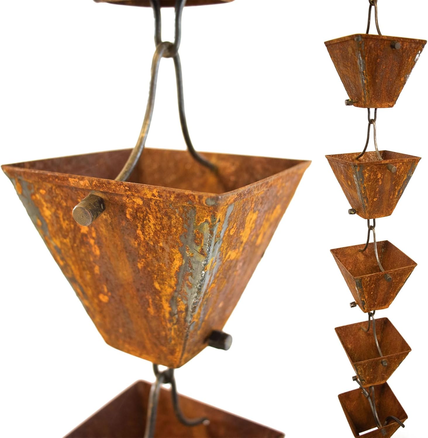 Nutshell Stores Medium Square Cups Rain Chain - Weathered Steel - 16 Feet