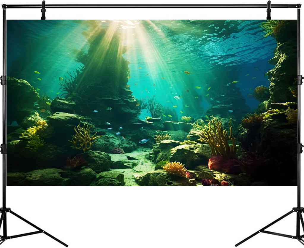 Ocean Floor Fish Tank Background Under The Sea Coral Reef Aquarium Background Tropical Fish Terrarium Backgrounds Underwater Rock Cave Sunray Fish Tank Backgrounds Decorations 24x12in