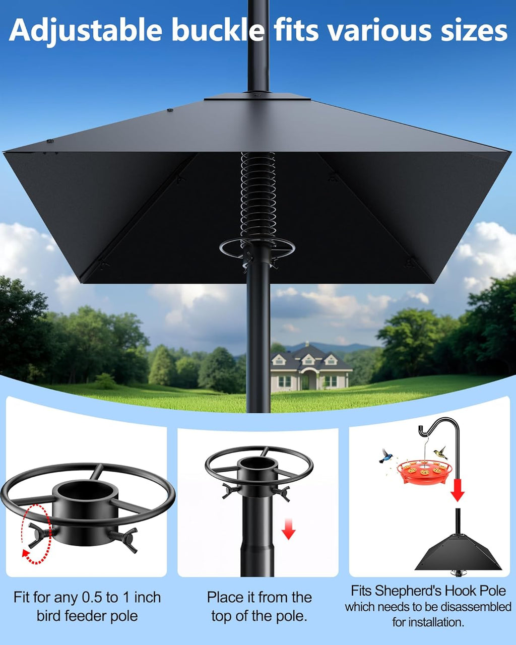 Metal Squirrel Baffle - Squirrel Baffle for Bird Feeder Pole, Upgrade Spring Motion Design for Better Defense, 19 Inch Heavy Duty Guard for Outside Bird Feeder Pole Mount