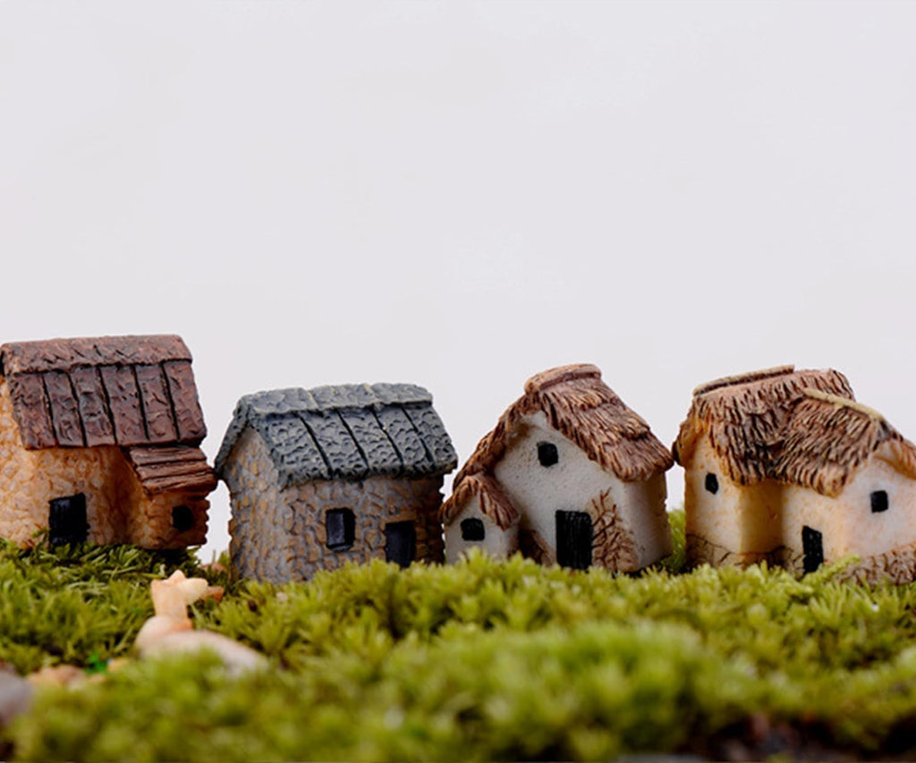 10PCS Mini House Miniature Resin House Figurines Small Village Cottage Fairy Garden Accessories Outdoor Micro Landscape Decor Mini Garden Lawn Terrariums Plant Pots Ornament