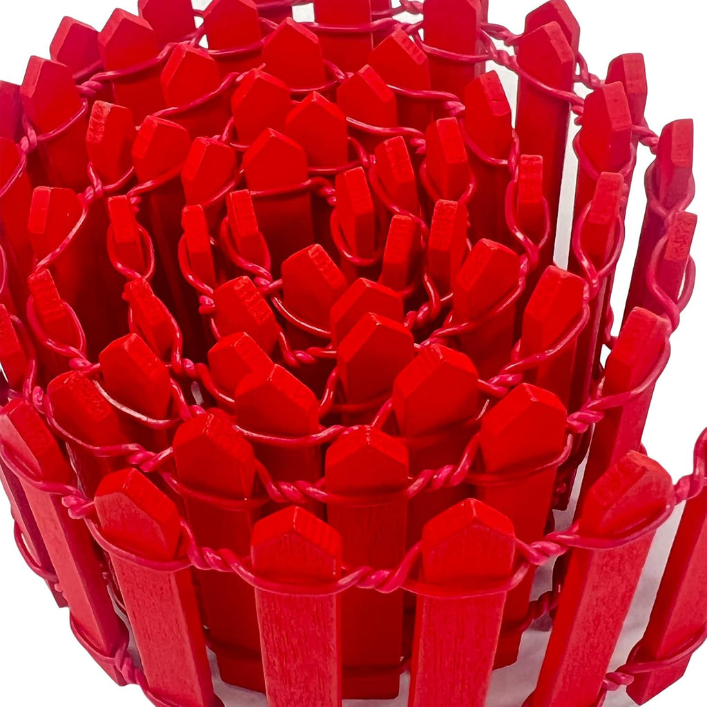 35 Inches Mini Fairy Garden Fence DIY Christmas Small Wood Decorative Picket Fence Micro Landscape Miniature Ornaments for Dollhouse, Crafts, Diorama Project, Plant Pot, Red