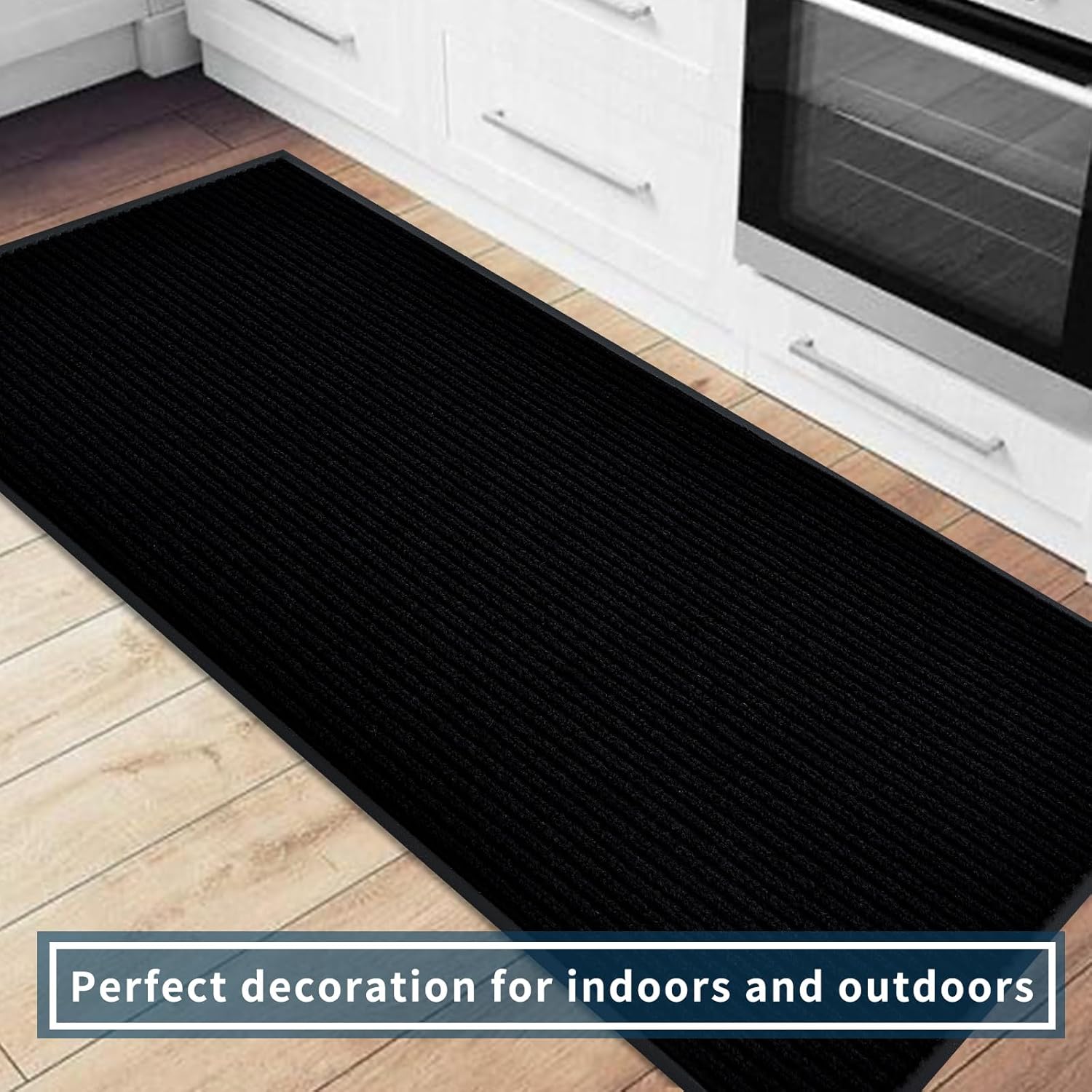 fani Heavy Duty Large Outdoor Indoor Entrance Black Doormat Waterproof Low Profile Entrance Rug Front Door Mat Patio Anti-Skid Rubber Back, 48x96 inch (Jet Black)