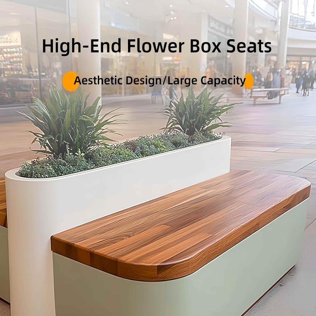 Outdoor Bench - Modern Outdoor Park Planter Bench Includes Luxurious and Simple Flower Box & Wooden Seating Area for Commercial Plaza,Food Court(47.24IN)