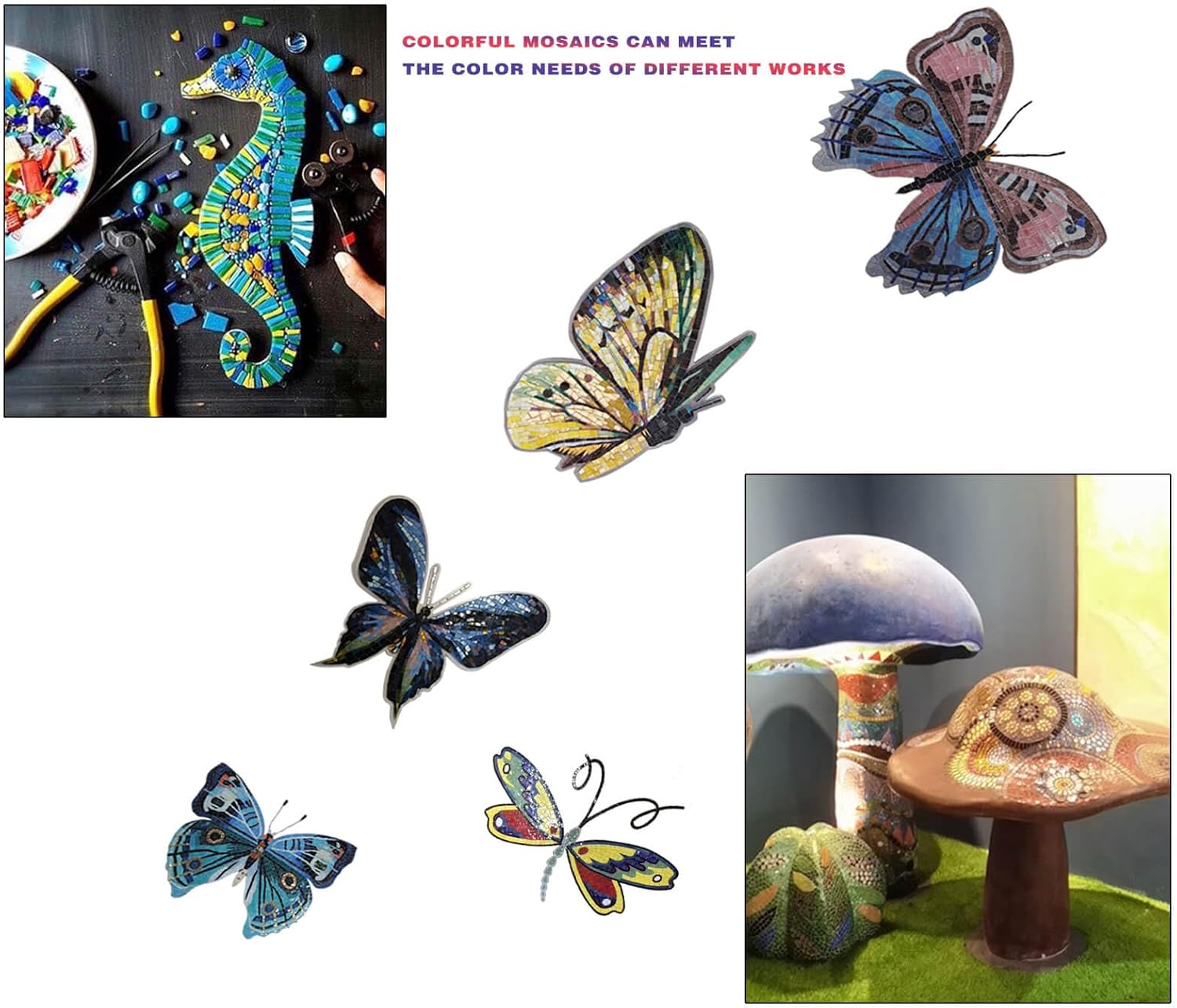 SMEIINIK 500g/1.1lb Bulk Iridescent Color Mosaic Tiles for Crafts, Square Glass Pieces for Mosaic Works, DIY Making Supplies and Materials (WJ92-12)