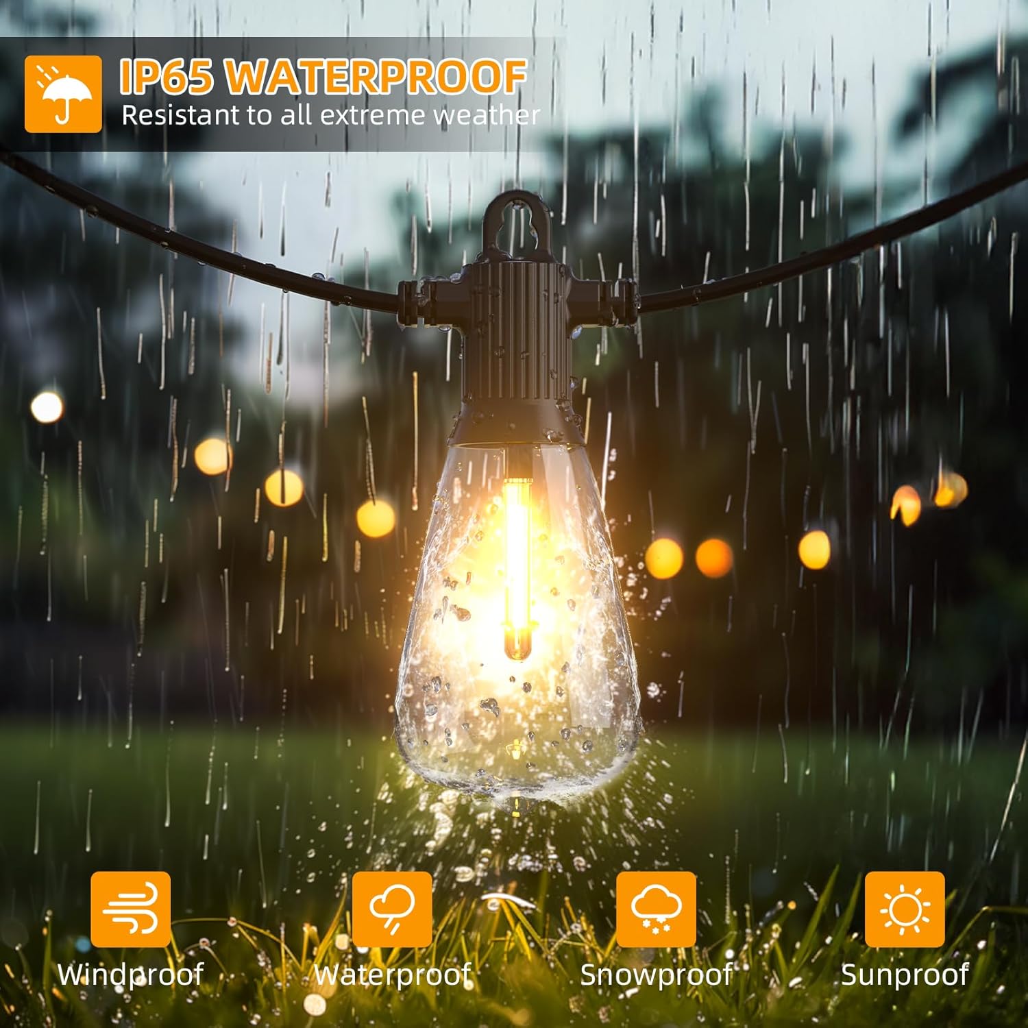 FOOMAN LED Outdoor String Lights, 50FT Outside Waterproof Patio Lights with 25+2 Shatterproof ST38 Edison Bulbs, 2700K Warm White Hanging Light, Dimmable Light for Backyard Garden Bistro Party