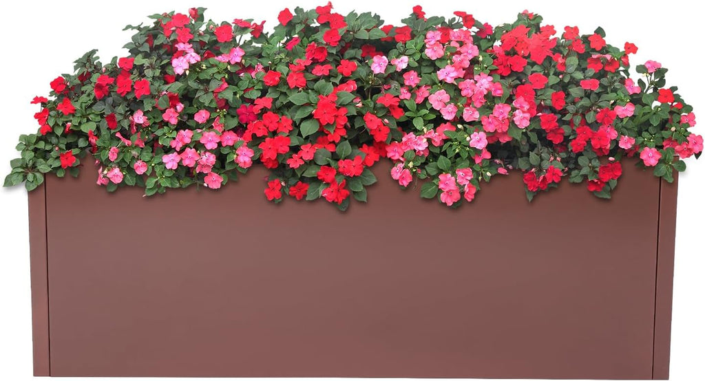 Steel Planter Box, 38" x 15" x 15" Rectangular Long Planter Metal Trough Box for Indoor Outdoor Tall Plants, Flowers or Shrubs (Coffee)