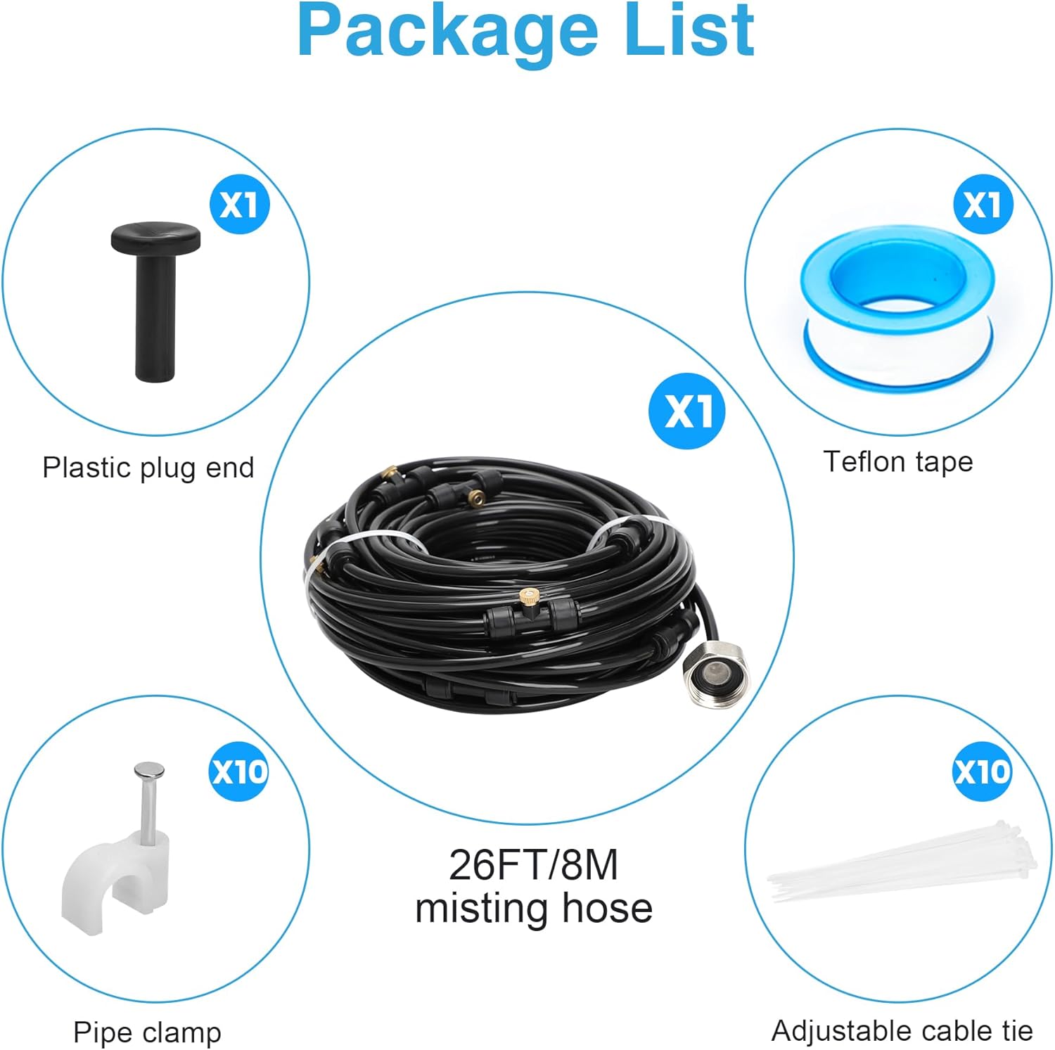 Bonviee Misters for Outside Patio, 26FT (8M) Patio Misting System, Outdoor Misters for Patio Cooling, 7 Brass Mist Nozzles, 3/4" Adapter, DIY Water Misters for Cooling Outdoor Garden Greenhouse