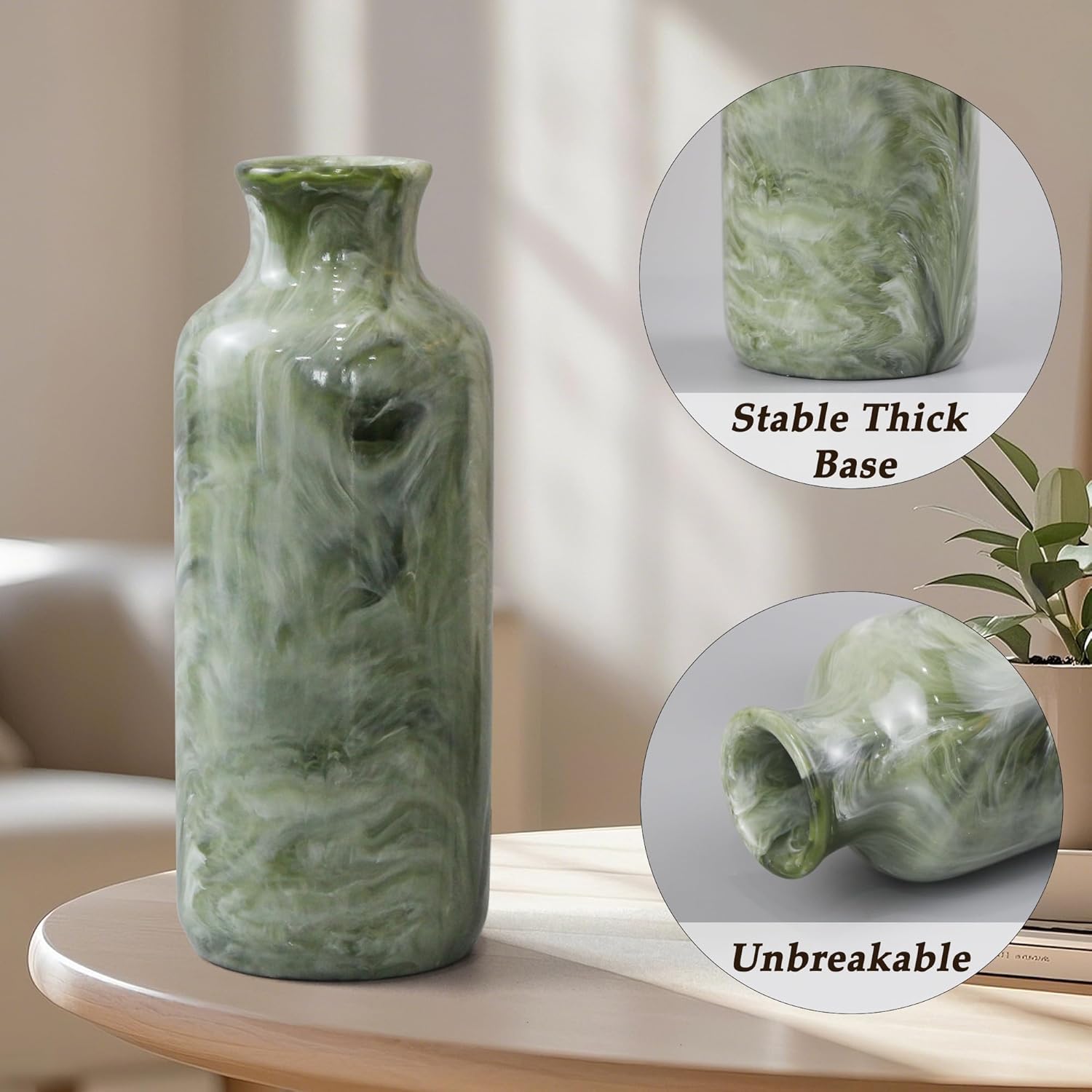 Resin 3 Piece Vase Set, Farmhouse Decor, Home Decorative Vase, Vases for Your Kitchen, Bedroom, Office, Living Room, Bathroom, & Shelf Centerpiece Table Decorations, Green