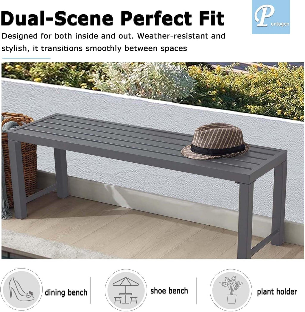 Outdoor Metal Backless Bench Set of 2, 46" Patio Garden Bench for Outdoor, All Wheather Outdoor Bench for Garden, Backyard, Porch, Grey