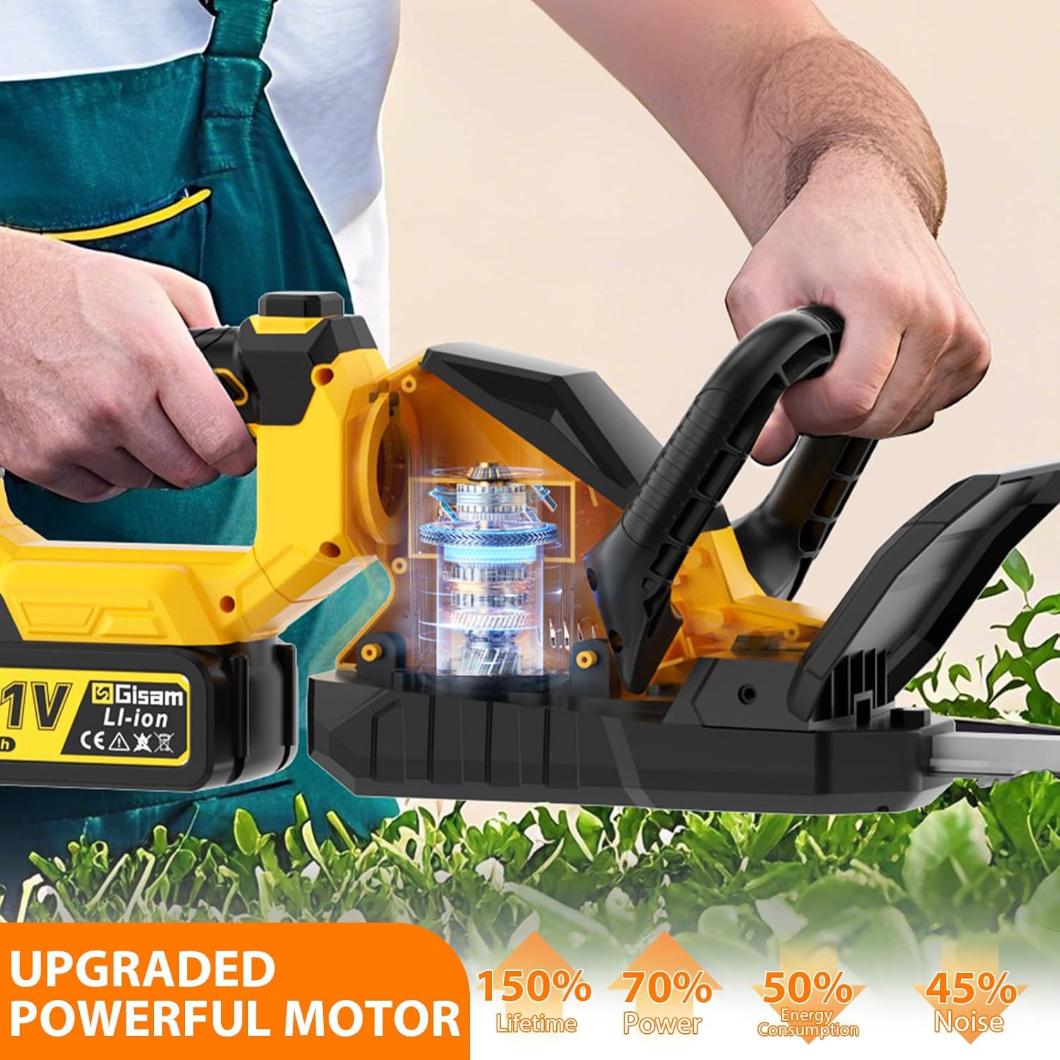 22''Hedge Trimmer Cordless,21V Electric Handheld Bush Clipper with 2 Pack 4000mAh Rechargeable Batteries,3200RPM 180°Rotatable Head,3/4''Blade Gap,Lightweight & Compact Trimmer