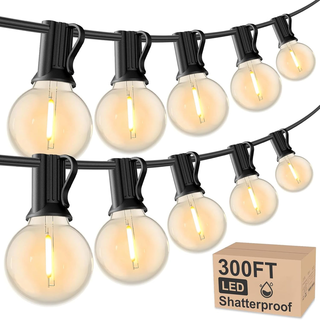 RTTY Outdoor String Lights 300 FT Globe LED Patio Lights with G40 Plastic Bulbs,Waterproof Shatterproof Dimmable Connectable Hanging for Backyard Porch Balcony Party Cafe Deck Decor