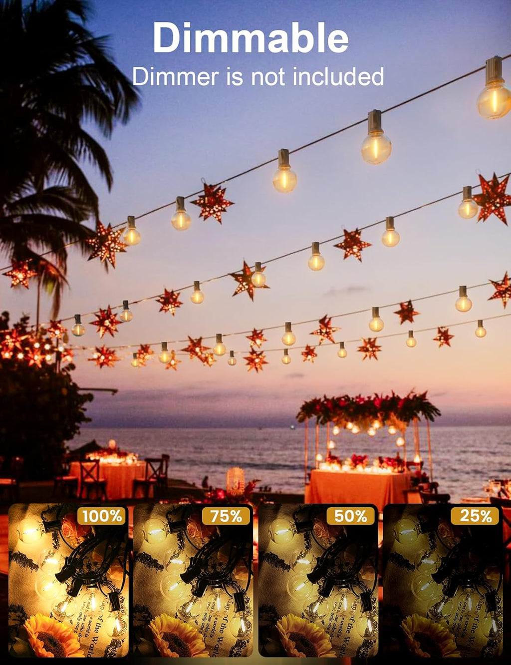 RTTY Outdoor String Lights 50 FT Globe LED Patio Lights with G40 Plastic Bulbs,Waterproof Shatterproof Dimmable Connectable Hanging for Backyard Porch Balcony Party Cafe Deck Decor