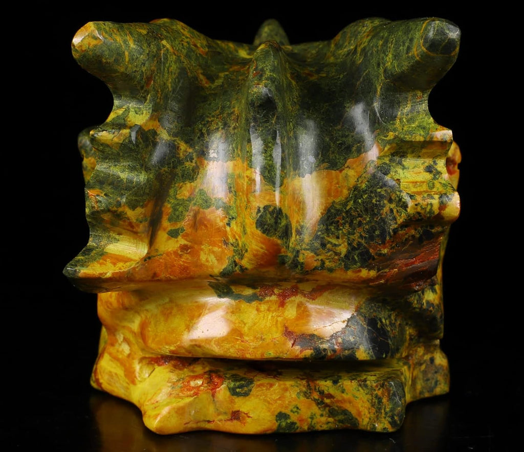 Skullis 5.1" Orpiment Carved Crystal Dragon Skull with Labradorite Eyes. Z8