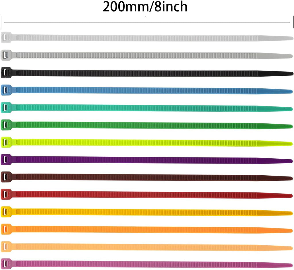 XINGO 100PCS Cable Zip Ties Heavy Duty, Premium Nylon Plastic Wire Ties with 50 Pounds Tensile Strength, Self-Locking Black Nylon Zip Ties for Indoor and Outdoor (8 inch, Silver)