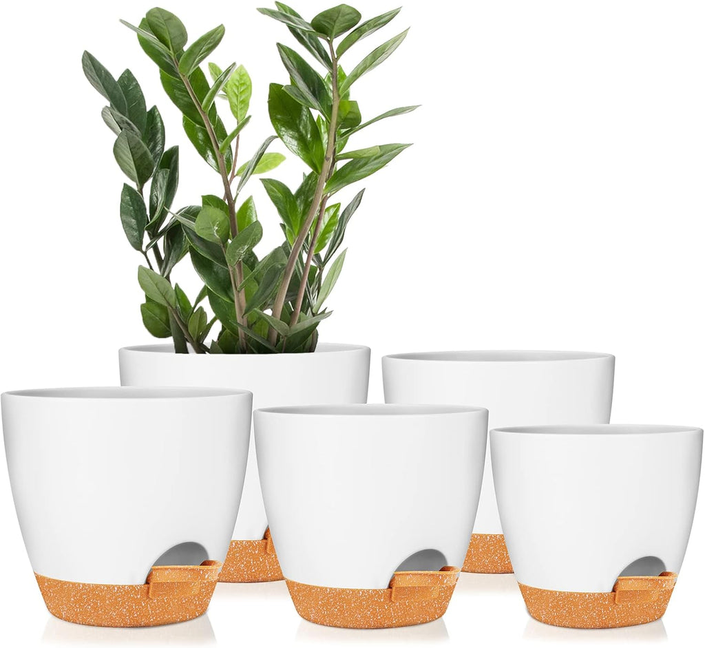 GARDIFE Plant Pots 7/6.5/6/5.5/5 Inch Self Watering Planters with Drainage Hole, Plastic Flower Pots, Nursery Planting Pot for All House Plants, Succulents,Snake Plant, African Violet, Flowers,White