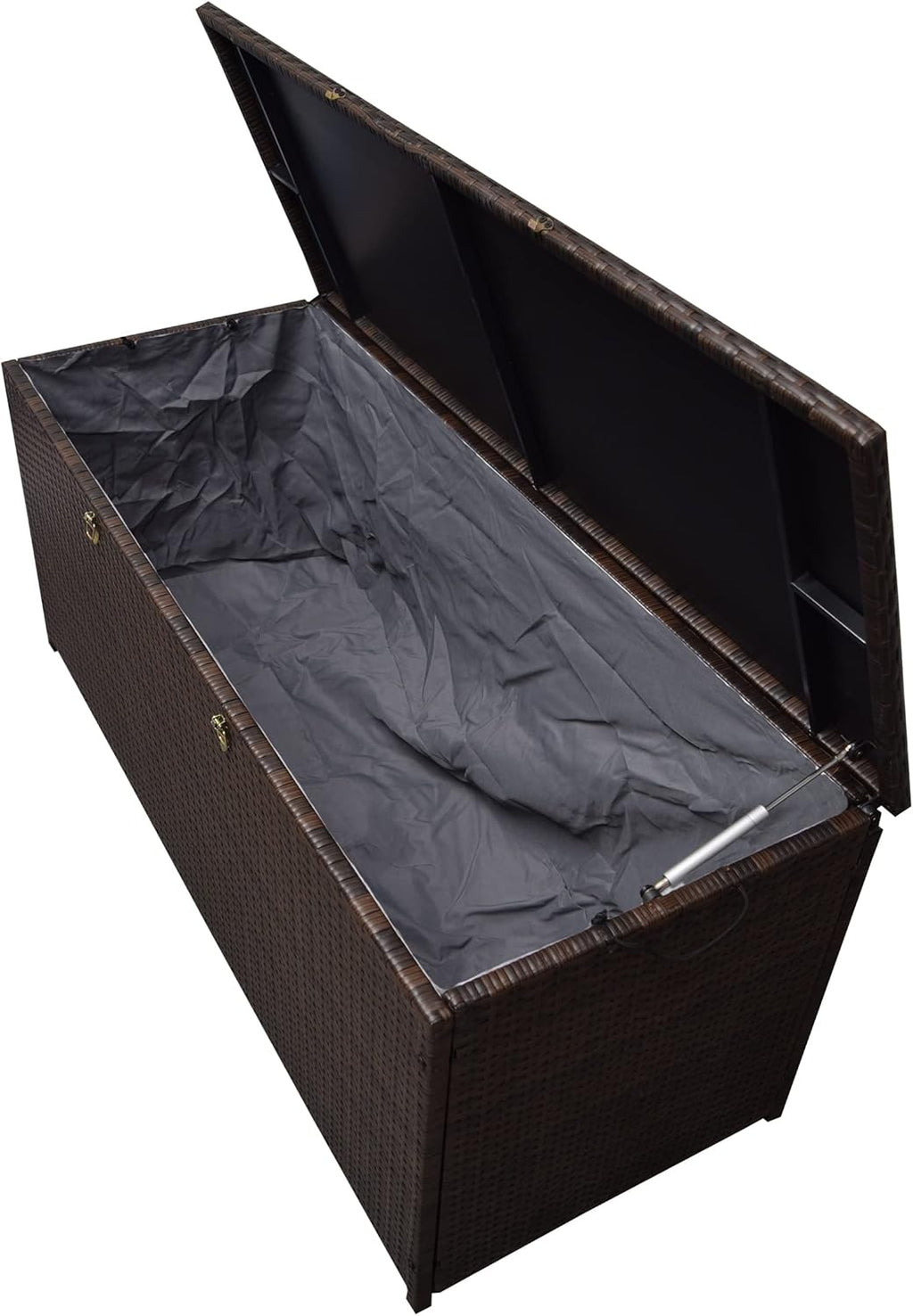 Oakland Living Brown Indoor and Outdoor Balcony Patio Deck Porch Pool 113 Gallon Wicker Storage Box Trunk Bin with Metal Frame