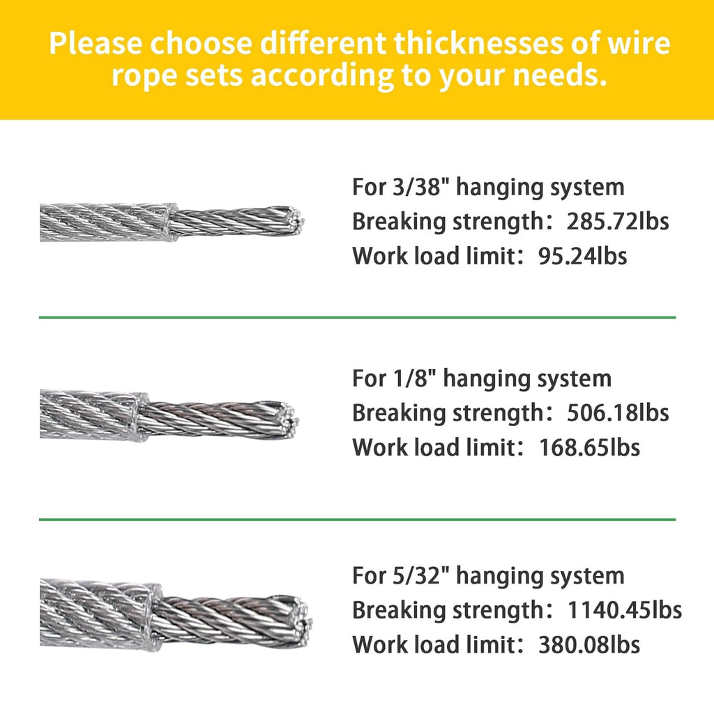 1/8" Wire Cable Rope Kit ，Vinyl Coated 304 Stainless Steel Wire – 200FT 7x7 Strand Cable with Turnbuckles，Shade Sail & Hanging Lights Hardware Kit for Outdoor, Garden,Patio, Crafts,