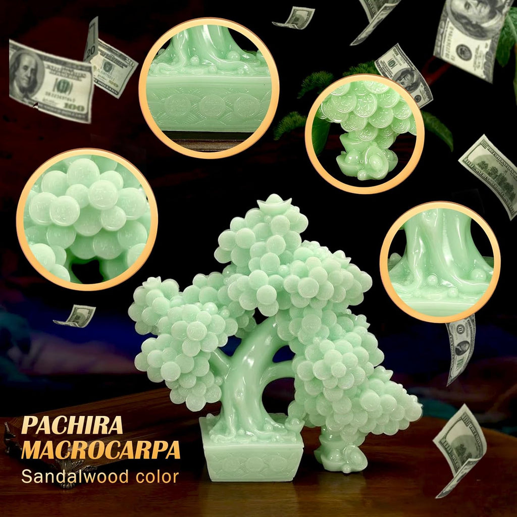 Top Resin Money Tree, Artificial Bonsai Tree, Handcrafted, Premium Quality, Feng Shui Gift for Abundance Luck and Success (Green)