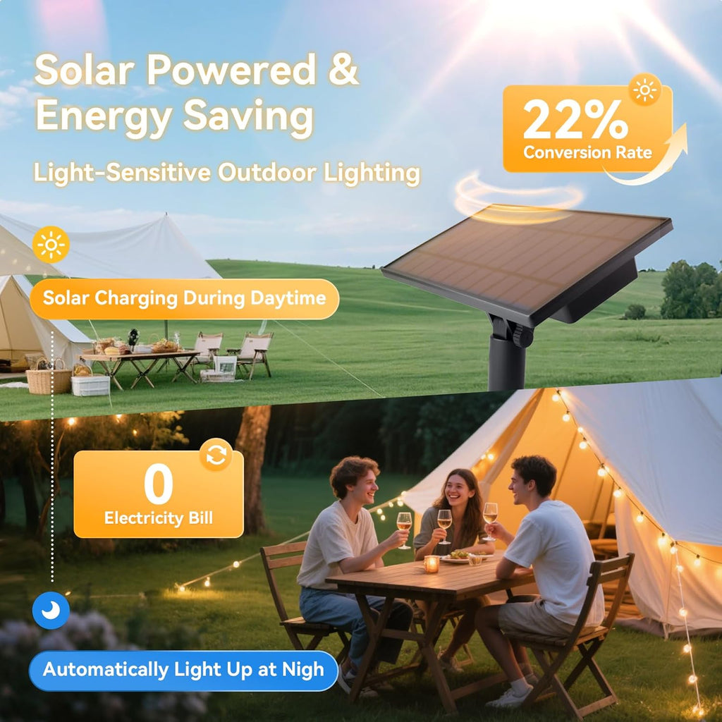HJQ 60FT Solar String Lights Outdoor Waterproof, Patio Lights Solar Powered with Remote & USB Port, 20+1 LED Shatterproof Bulbs, 3 Light Modes, Dimmable Solar Hanging Lighting for Camping Yard Garden