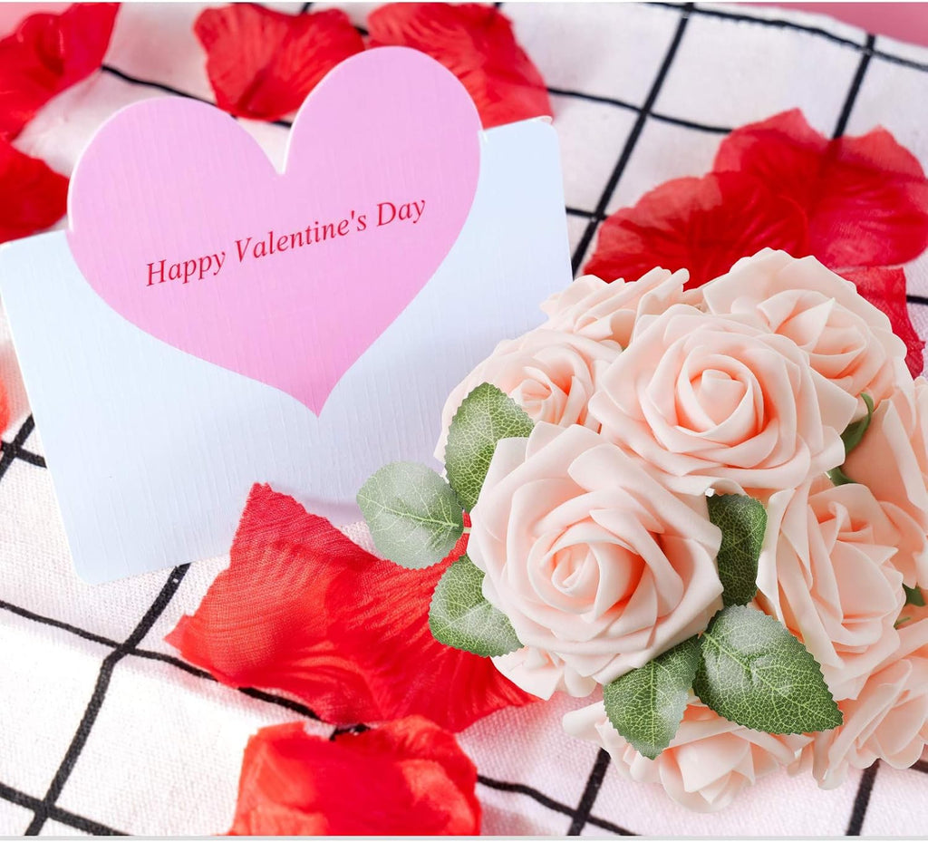 AmyHomie Artificial Flower Blush Pink Rose 50pcs Real Looking Fake Roses w/Stem for DIY Wedding Bouquets Centerpieces Arrangements Party Baby Shower Home Decorations