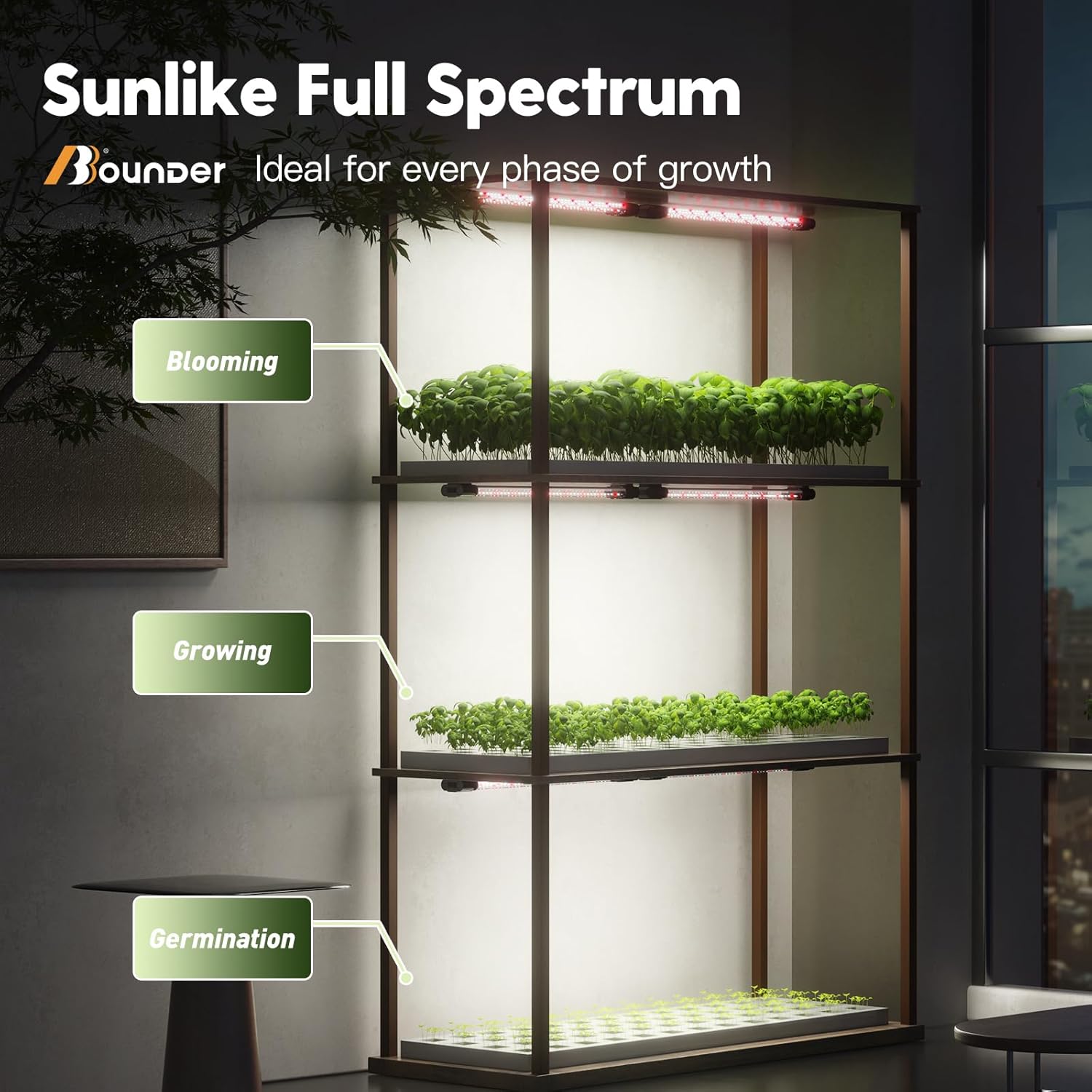 BBOUNDER 2ft LED Grow Light, Sunlike Full Spectrum Integrated Plant Light for Hydroponic Indoor Seedling Veg and Flower, Plug in Plant Light with On/Off Switch